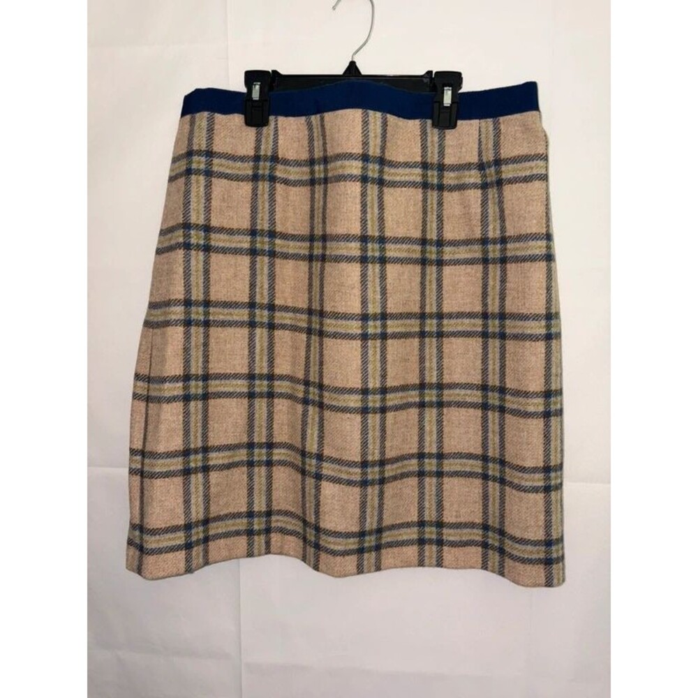 Boden plaid tweed skirt Size 12 L tan blue lined british by moon